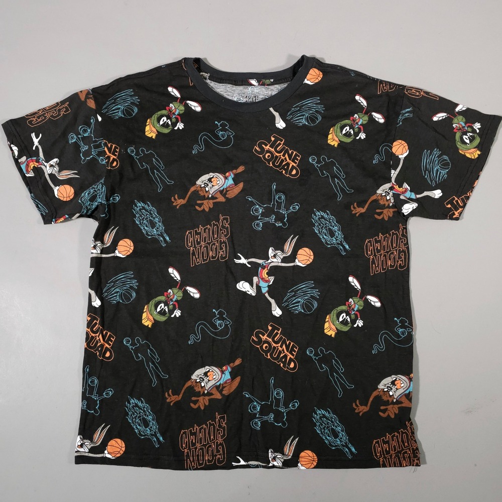 Space Jam T-Shirt Mens Medium Black Looney Tunes‎ Squad All Over Print Tee